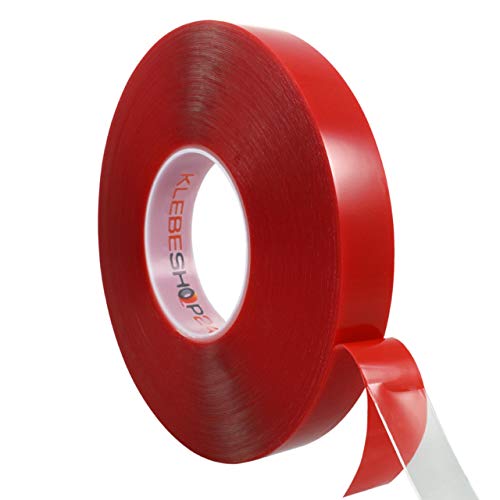 Klebeshop24 MONTAGEKLEBEBAND DOPPELSEITIG | Permanent klebend + ablösbar | LANGROLLEN | Dehnbar | Hochtransparent | Temperaturbeständig | Breite, Dicke und Länge wählbar / 25 mm x 1 mm x 33 m von Klebeshop24