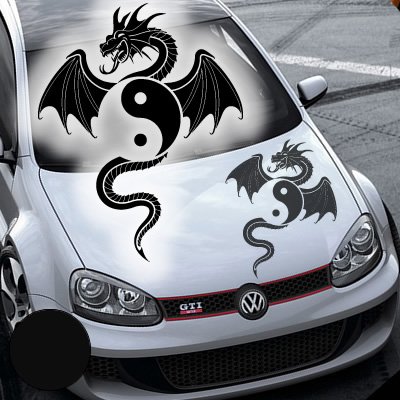 A723 Autoaufkleber "Yin Yang Drache" 40cm x 32cm schwarz (erh. in 49 Farben und 5 Größen) von Klebesüchtig