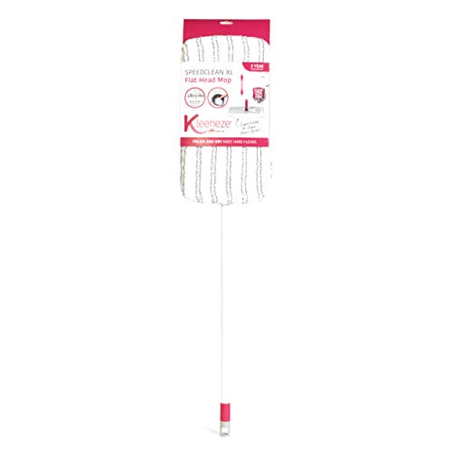 Kleeneze® KL079633EU7 Extra breiter Flachwischer zur schnellen Reinigung | Ausziehbare Stange | Maschinenwaschbarer Mikrofaserkopf | Weiß/Rosa von Kleeneze