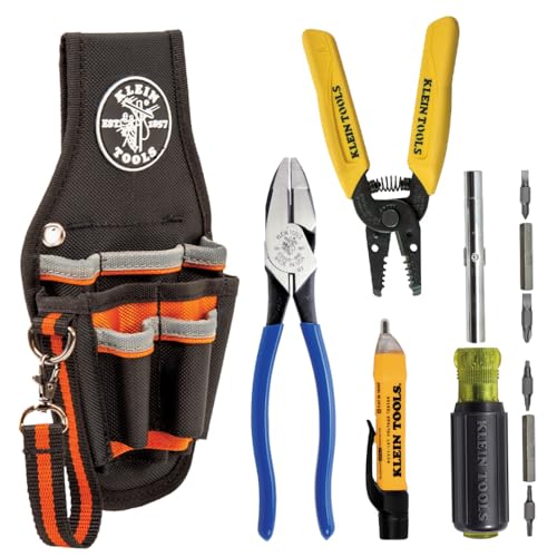 Klein Tools Elektriker-Werkzeug-Set mit Zange, Magnetschraubendreher, NCVT, Abisolierzange und Handwerker Pro Werkzeugtasche, 5-teilig 80152 von Klein Tools