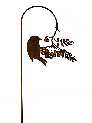 Wunderschöner & Hochwertiger Gartenstecker - Tier Figur – Rost Stecker/Tierfigur – Große Auswahl – Edelrost Gartenfigur – Metall Gartendeko (Vogel Goldbeerenast - 120cm) von Klocke Edelrost Dekor