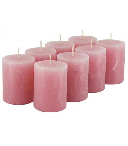 Rustikale Stumpenkerzen – 8 Stück - Wachskerzen/Rustickerzen/Adventskerzen Weihnachten (Antik Rosa, Klein: Höhe 8cm / Ø 6cm) von Klocke Kerzen