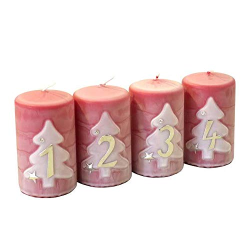 Moderne Adventskerzen mit Zahlen – 4er Set - Höhe 10cm / Ø 6cm - Kerzenset Weihnachten - Dekoration Weihnachten (Rubin) Unparfümiert von Klocke Kerzen