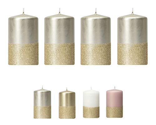 Moderne Adventskerzen mit goldenem Glitter/Glitzer – 4er Set - Kerzen/Stumpenkerzen - Weihnachten/Weihnachtskranz/Adventskranz (Titan) von Klocke Kerzen