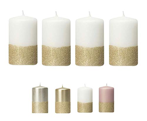 Moderne Adventskerzen mit goldenem Glitter/Glitzer – 4er Set - Kerzen/Stumpenkerzen - Weihnachten/Weihnachtskranz/Adventskranz (Weiß) von Klocke Kerzen