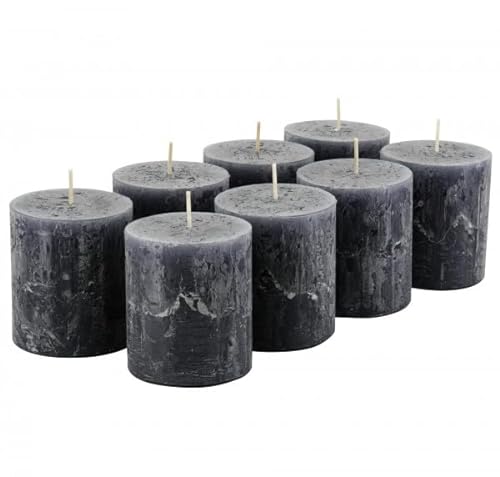 Rustikale Stumpenkerzen – 8 Stück - Wachskerzen/Rustickerzen/Adventskerzen Weihnachten (Anthrazit, Klein: Höhe 8cm / Ø 7cm) von Klocke Kerzen