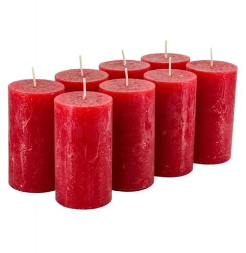 Rustikale Stumpenkerzen – 8 Stück - Wachskerzen/Rustickerzen/Adventskerzen Weihnachten (Rubin Rot, Standard: Höhe 11cm / Ø 6cm) von Klocke Kerzen