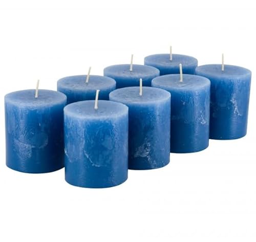 Rustikale Stumpenkerzen – 8 Stück - Wachskerzen/Rustickerzen/Adventskerzen Weihnachten (Saphir Blau, Klein: Höhe 8cm / Ø 7cm) von Klocke Kerzen