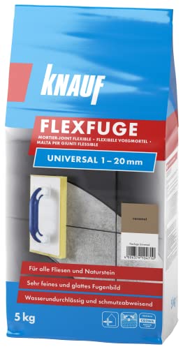 Knauf Flexfuge Universal 5 kg Caramel, universell einsetzbar für ein besonders glattes Fugenbild auf Wand & Boden im Innen- & Außenbereich, schnellhärtender Fugenmörtel auf Zementbasis von Knauf