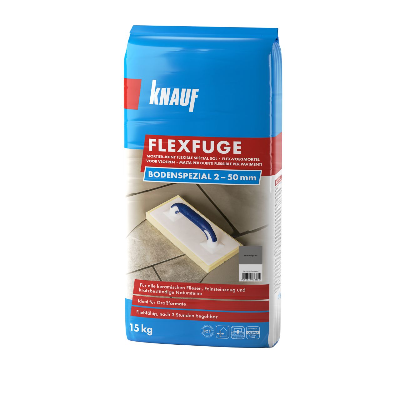 Knauf Fugenmörtel Flexfuge Bodenspezial 2 - 50 mm zementgrau 15 kg von Knauf