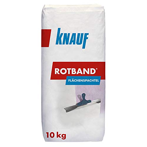 Knauf Rotband Flächenspachtel – schnell härtende Spachtel-Masse zum Spachteln und Glätten von Putz, Mauerwerk etc., leicht zu verarbeiten, Wand-, Decken-Spachtelmasse für Innen-Bereich, 10-kg von Knauf