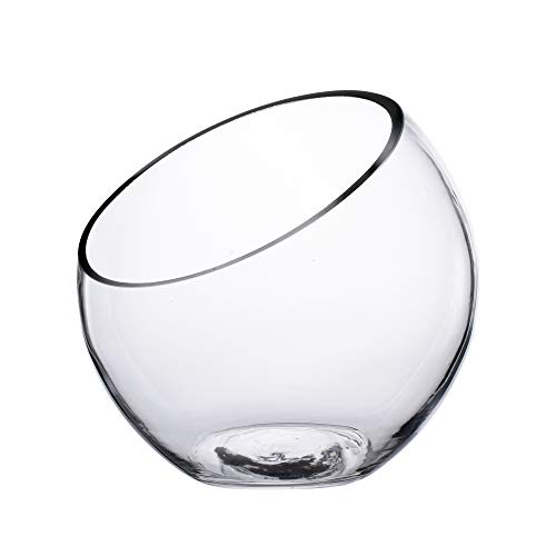 KnikGlass Abgeschrägte Glasschale, Pflanzgefäß oder Bonbonglas, transparente Vase Kugelvase runde Vase 17,5 x 17,5 cm von KnikGlass