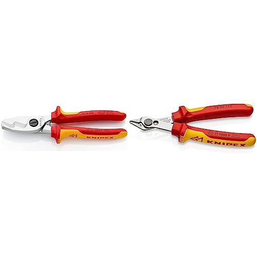 Knipex Kabelschere mit Doppelschneide verchromt, isoliert mit Mehrkomponenten-Hüllen & Electronic Super Knips VDE isoliert mit Mehrkomponenten-Hüllen, VDE-geprüft 125 mm 78 06 125 von Knipex