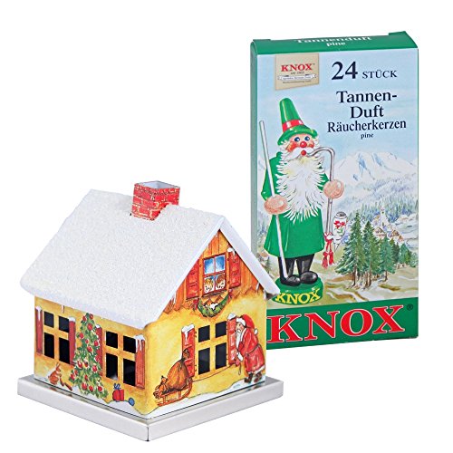 KNOX Räucherhaus aus Metall - Weihnachtsmann mit 24 Räucherkerzen - Duft: Tannenduft - für Räucherkerzen der Größe M von KNOX