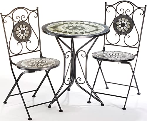 Kobolo Sitzgruppe Gartenmöbel MOSAIK - 1 Tisch - 2 Stühle - Metall - Mosaik grau von Kobolo