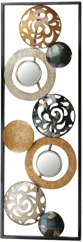Kobolo Wandbild Metallbild Ringe und Kreise silber gold grau, mit Spiegel von Kobolo