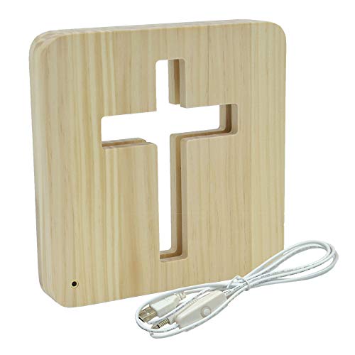 Kögler 32662 - AmbiWood, LED Holzschnittlampe Kreuz, Dekolampe aus Holz mit warmweißem Licht, mit USB-Stromkabel und Schalter, ca. 19 x 19 x 3 cm groß, für ein stimmungsvolles Ambiente von Kögler