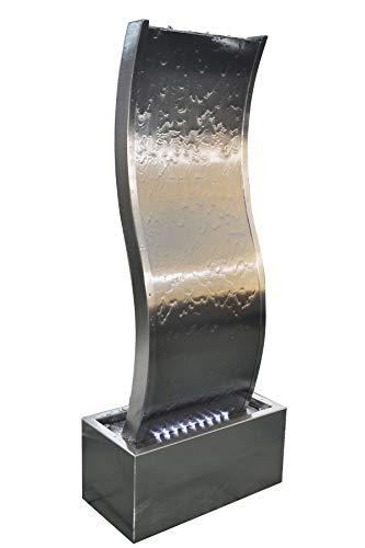 KÖHKO® Wasserwand ca. 97 cm in Wellenform aus Edelstahl Wasserspiel LED-Beleuchtung von Köhko