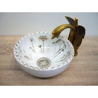Mini-Handwaschbecken, 23 X 10 cm, Handgemachte Keramik, "Wiesenblumen", Braun Patiniert in Weiss Seidenmatt-Glänzender Glasur von Koelnikat