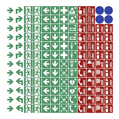 Aufkleber - 144 Piktogramme für Brandschutz u. Fluchtweg gemäß ASR A1.3 (2013), 12mm von König Werbeanlagen