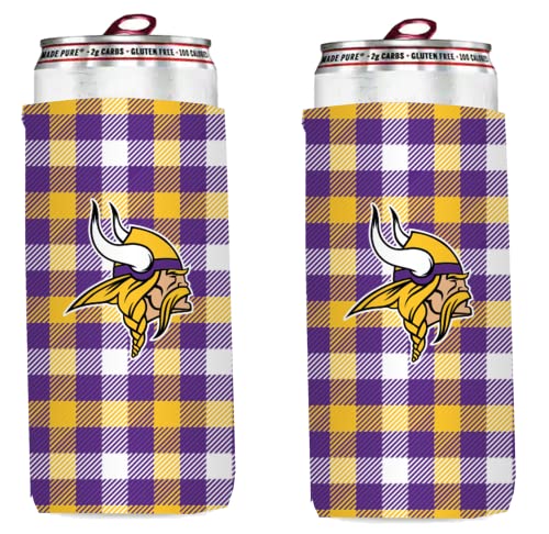 Fußball 340 ml 2er-Pack Slim Skinny Dosenhalter Isolator Getränke-Huggie-Kühler Coozies (Minnesota (Vikings) – Plaid zusammenklappbar) von Kolder