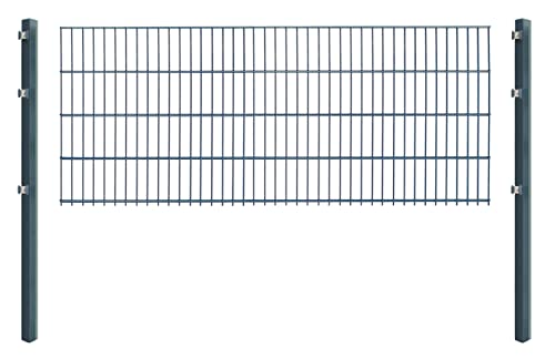 Doppelstabmattenzaun - Komplettset inkl. Pfosten (60x40mm) und Montagematerial - Verschiedene Längen und Höhen – Grün oder Anthrazit (L 18 m - H 83 cm, anthrazit) von Koll Living Garden