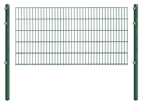 Doppelstabmattenzaun - Komplettset inkl. Pfosten (60x40mm) und Montagematerial - Verschiedene Längen und Höhen – Grün oder Anthrazit (L 4 m - H 103 cm, grün) von Koll Living Garden