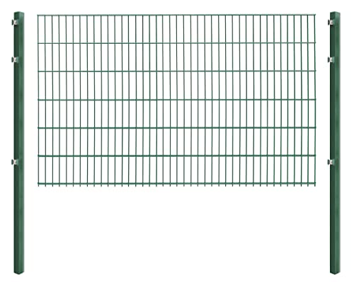 Doppelstabmattenzaun - Komplettset inkl. Pfosten (60x40mm) und Montagematerial - Verschiedene Längen und Höhen – Grün oder Anthrazit (L 6 m - H 123 cm, grün) von Koll Living Garden