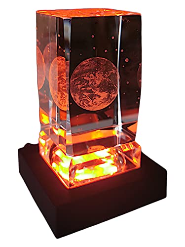 Komerci Glasquader Erdkugel Planet Glaskristall 3D Laser Innengravur LED Geschenk Kristallglas Erde Kristallglasquader von Komerci