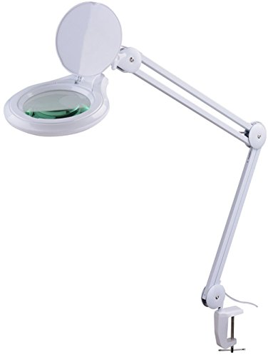 Komerci KML-9003-3D-LED Kaltlicht Lupenleuchte Lupenlampe, 125mm 3-D Linse, 10W mit Dimmer Kosmetik, inkl. Tischklemme von Komerci