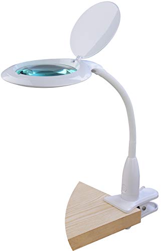 Komerci KML-9101LED-B-C LED Tisch-Lupenleuchte Lupenlampe 5 Dioptrien 125mm Glaslinse 10W mit Dimmer und Klemmfuß Lesehilfe von Komerci