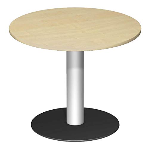 Konferenztisch, rund mit Säulenfuá, Durchm.xH 900x 720 mm, Plattenfarbe ahorn, Säule silber, Tellerfu von Konferenztisch