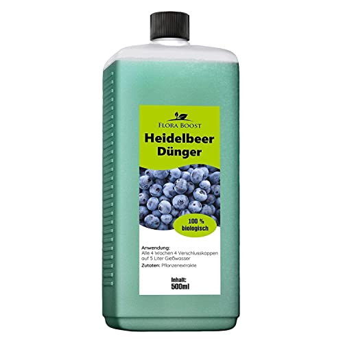 Konfitee Heidelbeer Dünger Flora Boost 500ml I Für bis zu 100L Gießwasser I Obst- & Beerendünger für Heidelbeeren I Flüssiger Blatt- & Wurzeldünger I 100% natürlicher Pflanzendünger von Flora Boost