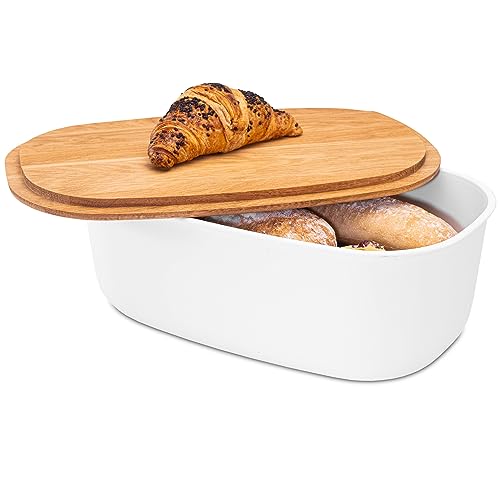 Konzept 11 - Brotkasten mit Schneidebrett Holz 2in1 - Brotbox Groß, Weiß, Brot Aufbewahrungsbox mit Deckel, BPA-frei, Aufbewahrungsdose für Frische Brote und Gebäck von Konzept 11