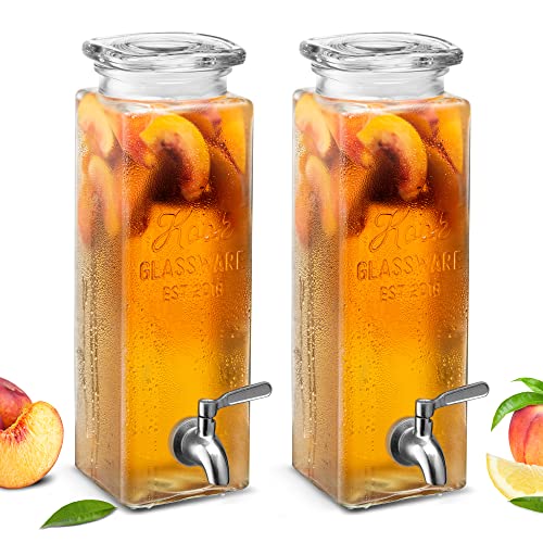 Kook Getränkespender aus Glas, mit auslaufsicherem Edelstahl-Zapfen, klares rechteckiges Einmachglas, Getränkeaufbewahrung für Kühlschrank, für Wasser, Eistee, Sangria, Limonade, 80 oz (2) von KooK