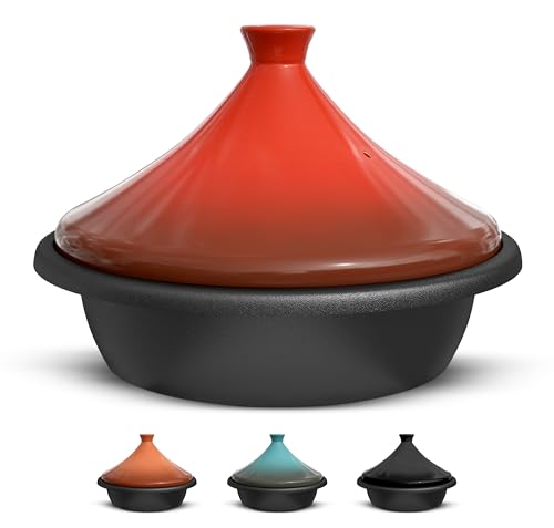 Kook Marokkanische Tajine, emaillierter Gusseisen-Kochtopf, Tajine mit kegelförmigem geschlossenem Deckel aus Keramik, 3,3 QT (Keramik) von KooK