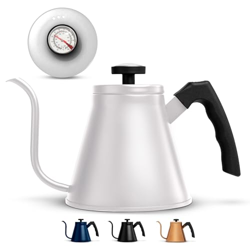 Kook Schwanenhals-Wasserkocher mit Thermometer, zum Übergießen von Kaffee und Tee, Temperaturanzeige, elektrisch, gas- und induktionsgeeignet, 3-lagiger Edelstahlboden, 765 ml von KooK
