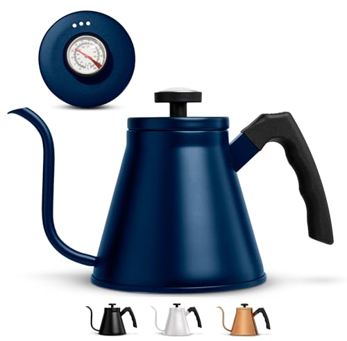 Kook Schwanenhals-Wasserkocher mit Thermometer, zum Übergießen von Kaffee und Tee, Temperaturanzeige, elektrisch, kompatibel für Gasherd, 3-lagiger Edelstahlboden, 765 ml von KooK