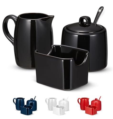 Kook Zucker- und Milchkännchen-Set, 3-teilig, Krug, Zuckerdose mit Deckel und Löffel, Süßstoffhalter (schwarz) von KooK