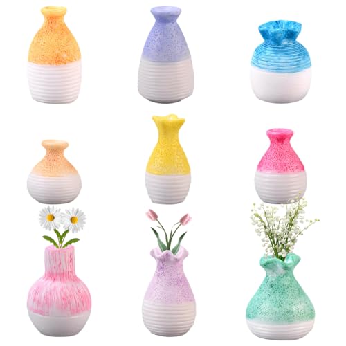 Koonafy Harz kleine Vasen Set von 9 - Dekorative Vasen für Micro Landschaften Wohnzimmer Dekorative Dekorationen für Esstisch und Arbeitszimmer Verschiedene Öffnungen und Farben (A-9pcs) von Koonafy