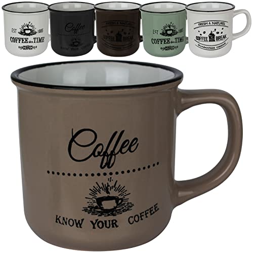 Kaffeetassen Bistro Retro Design 6 Stück Kaffee Cappuccino Tassen Keramik Kaffeebecher Henkeltassen Set von Koopman