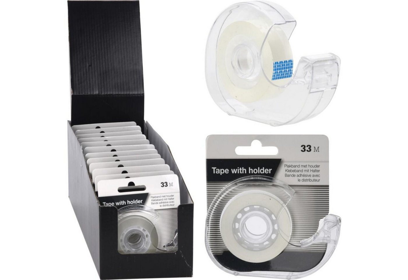 Koopman Klebeband 12x Klebeband 33mx1,8cm Halter Transparent Film Tape Büro Rollen Spend von Koopman