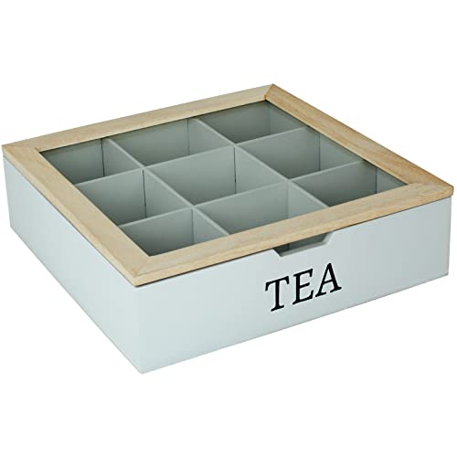 Teekiste 9 Fächer mit Eingriff Tea mit Farbwahl Teebox Tee Dose Kiste Teekasten Teedose Teebeutelbox Teebeutelkiste (Weiß) von Koopman International