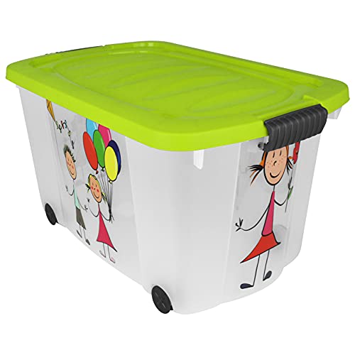 Koopman Multibox 47L mit Rollen mit Farbwahl Box mit Deckel Aufbewahrungsbox Kunststoff Stapelbox Staubox Spielzeug (Grün) von Koopman