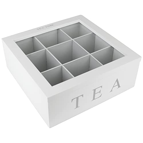 Koopman Teebox 9 Fächer Tea Time Teekiste Tee Dose Kiste Teekasten Teedose Teebeutelbox Teebeutelkiste, Weiß, 22,5 x 22 x 8,5 cm von Koopman International