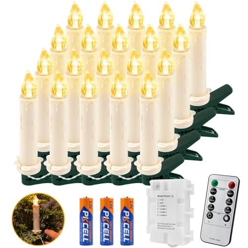 Koopower 40er LED Kerzenlichterkette mit Timer, Batterien und Fernbedienung auf 16m IP65 Wasserdichte transparentes Kabel, Dimmbar Kerzen für Weihnachtsbaum, Hochzeit, Party-Warmweiß von Koopower