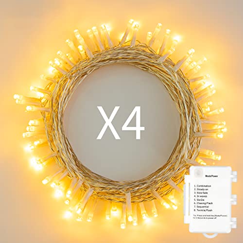 Koopower 4stk 50er LED Outdoor [Timer] Lichterkette Batterienbetrieben Warmweiß (8 Modi, 5M Durchsichtigen Kabeln, 120 Stunden Betriebsdauer, IP65 Wasserdicht, Außenbeleuchtung) von Koopower