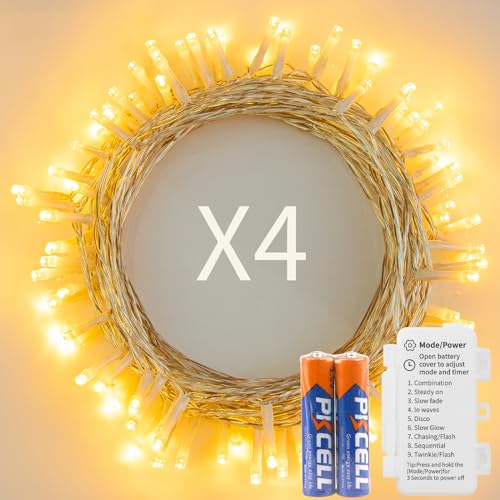 Koopower LED Lichterkette (4 x 50er LED mit Batterien | 5m) mit Timer und 9 Programm, Warmweiß für Weihnachten, Schlafzimmer, Party von Koopower