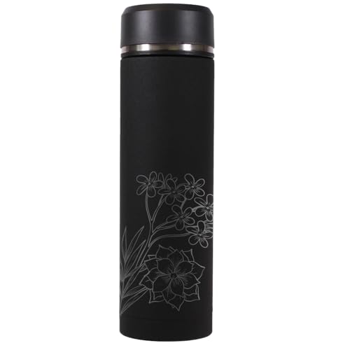 Gravierte Thermosflasche "LILLY" in Schwarz von Dottie Bottle - mit eigenem Text, Logo oder Grafik gestalten - Doppelwandige Trinkflasche aus Edelstahl - 450 ml von Kopierladen Karnath GmbH