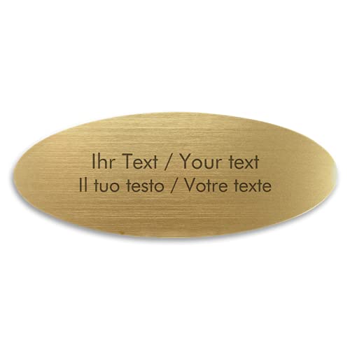 Türschild mit Ihrer Gravur, ovales Acrylschild in Messing-Optik – 180 x 70 mm, gold-metallic, oval - Namensschild, Türschild, Gravurschild von Kopierladen Karnath GmbH